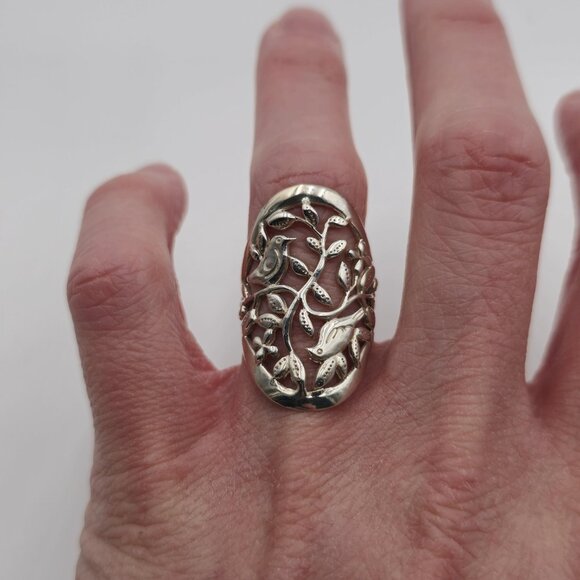 Size 7.25 Sterling Silver Beautiful Birds In Nature Ring A2354 - Picture 3 of 8